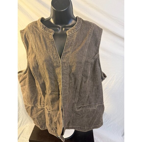 Liz & Me Denim Jean Vest Brown Wash Western Vibes Womens Plus Size 3X 26 28W - Picture 1 of 3